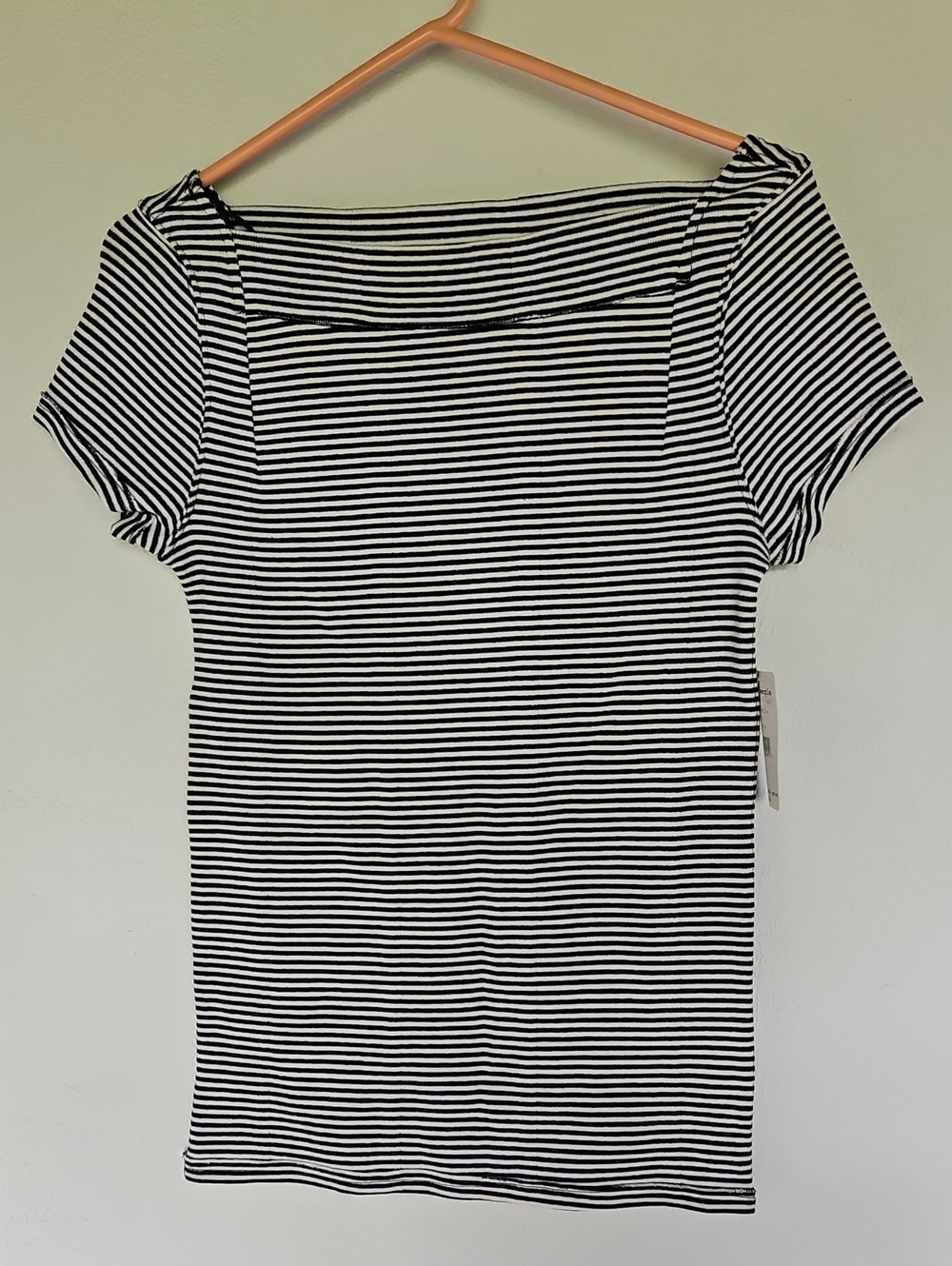 Free People Navy & White Striped Short Sleeve Boatneck Tee Nautical Size L